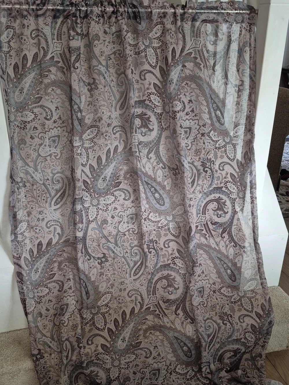 Paisley Semi Sheer Curtain Panel Taupe Gray 48x80